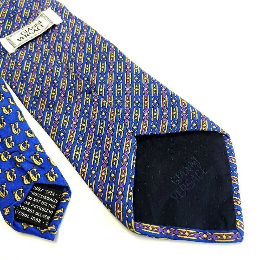 Gianni‎ Versace Blue Print Geometric Short Silk Tie